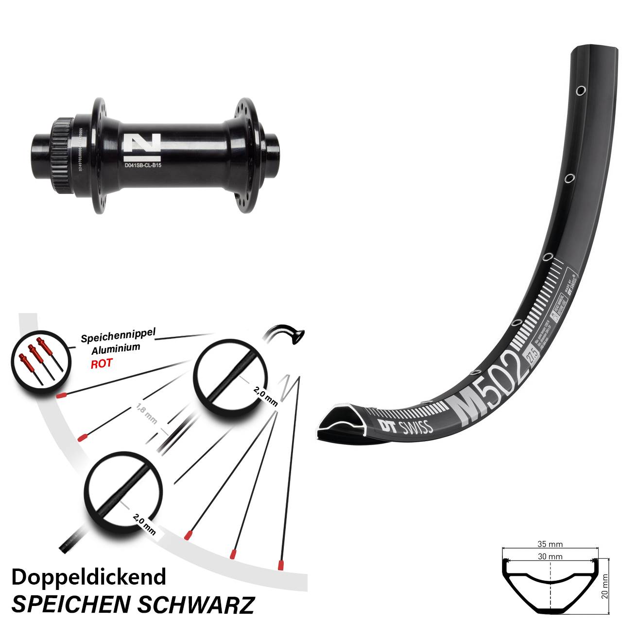 DT Swiss M 502 Novatec D041SB 29 Zoll Disc Laufrad 15x110 Boost