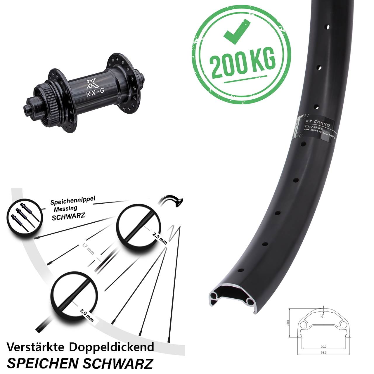 KX-G Cargo breites Vorderrad 20 Zoll Schnellspanner