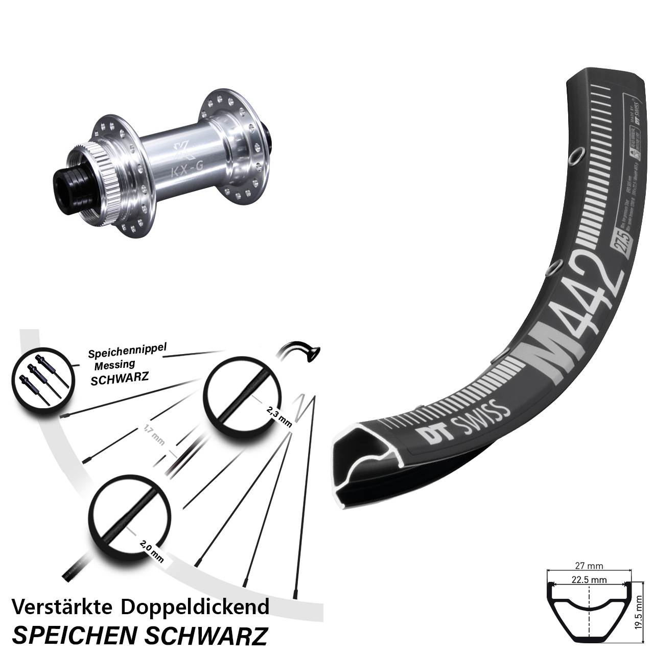 DT Swiss M 442 KX-G 28-29 Zoll Vorderrad Centerlock 15x100