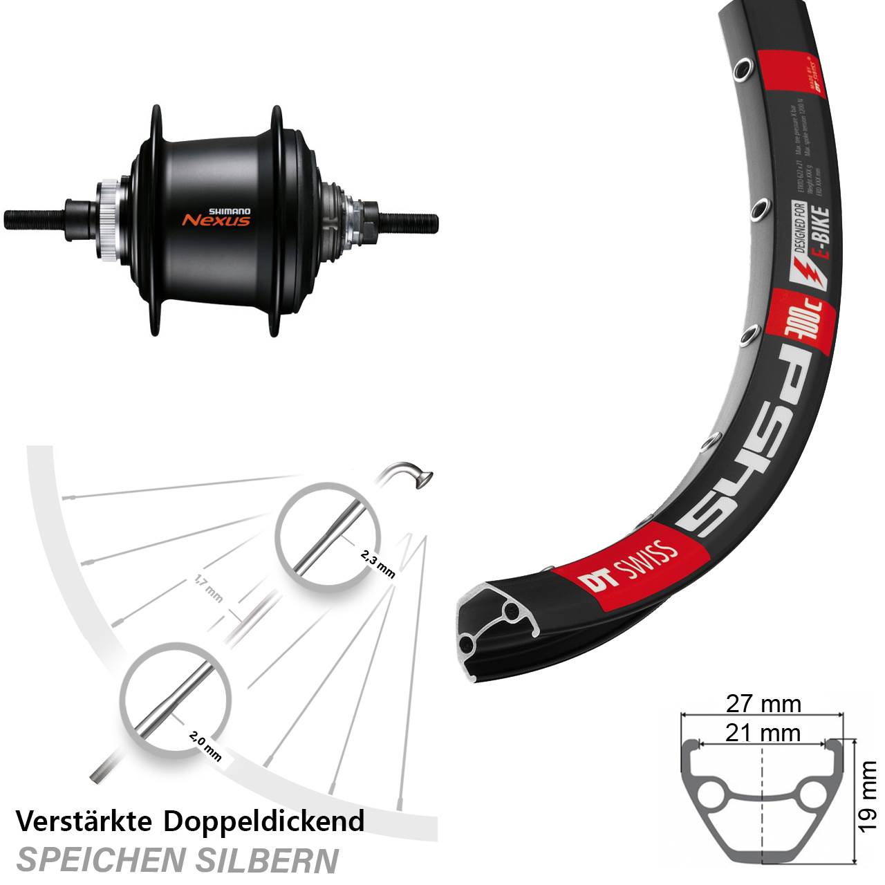 28 Zoll DT Swiss 545 Hinterrad Shimano Nexus 7-Gang Centerlock