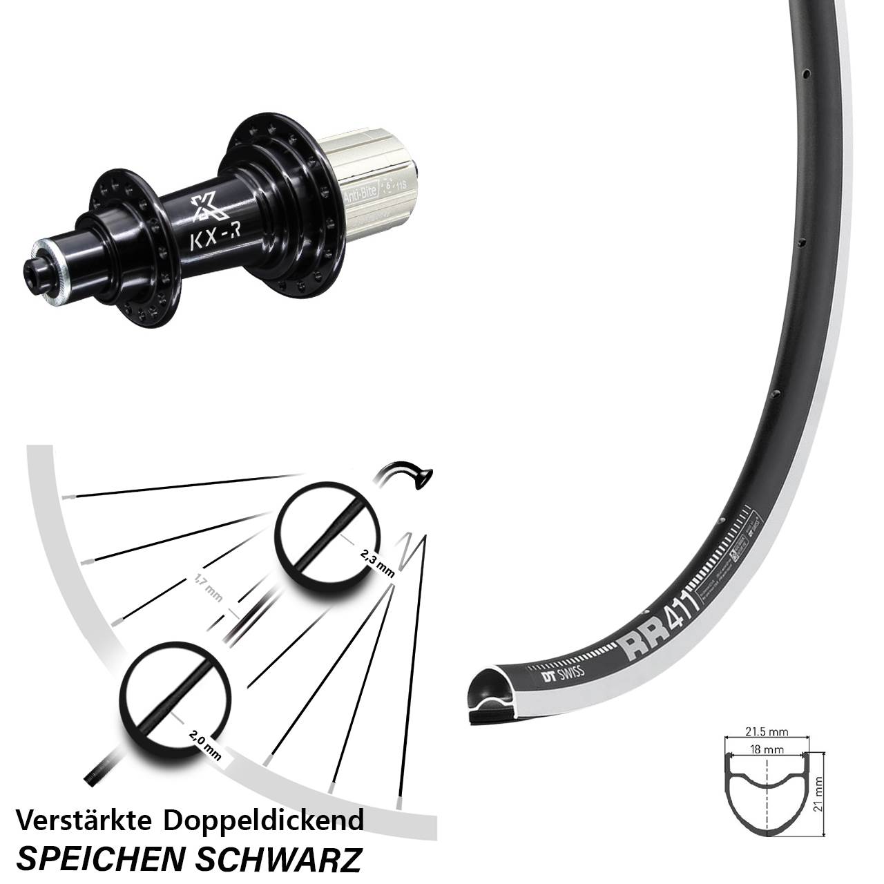 Hinterrad 28 Zoll DT Swiss RR411 KX-R 8-12 fach HG für Schnellspanner
