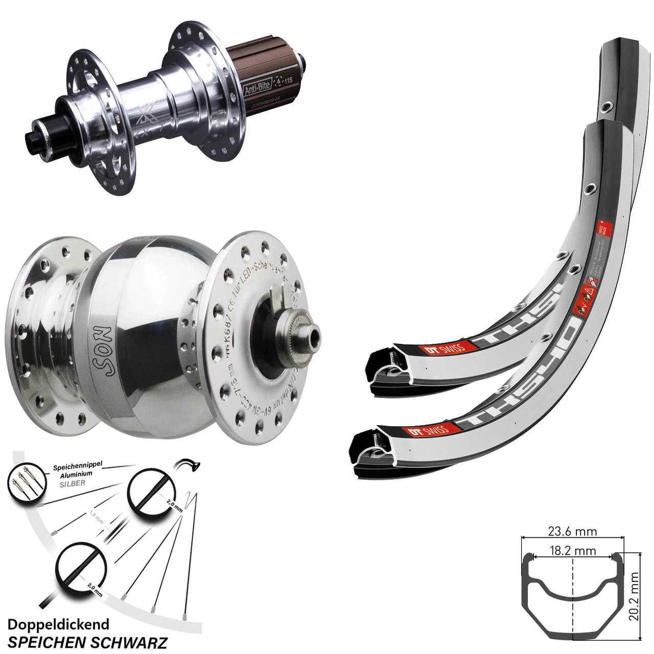 28 Zoll DT Swiss TK540 KX-T SON delux wide body Laufradsatz QR 8-12 fach