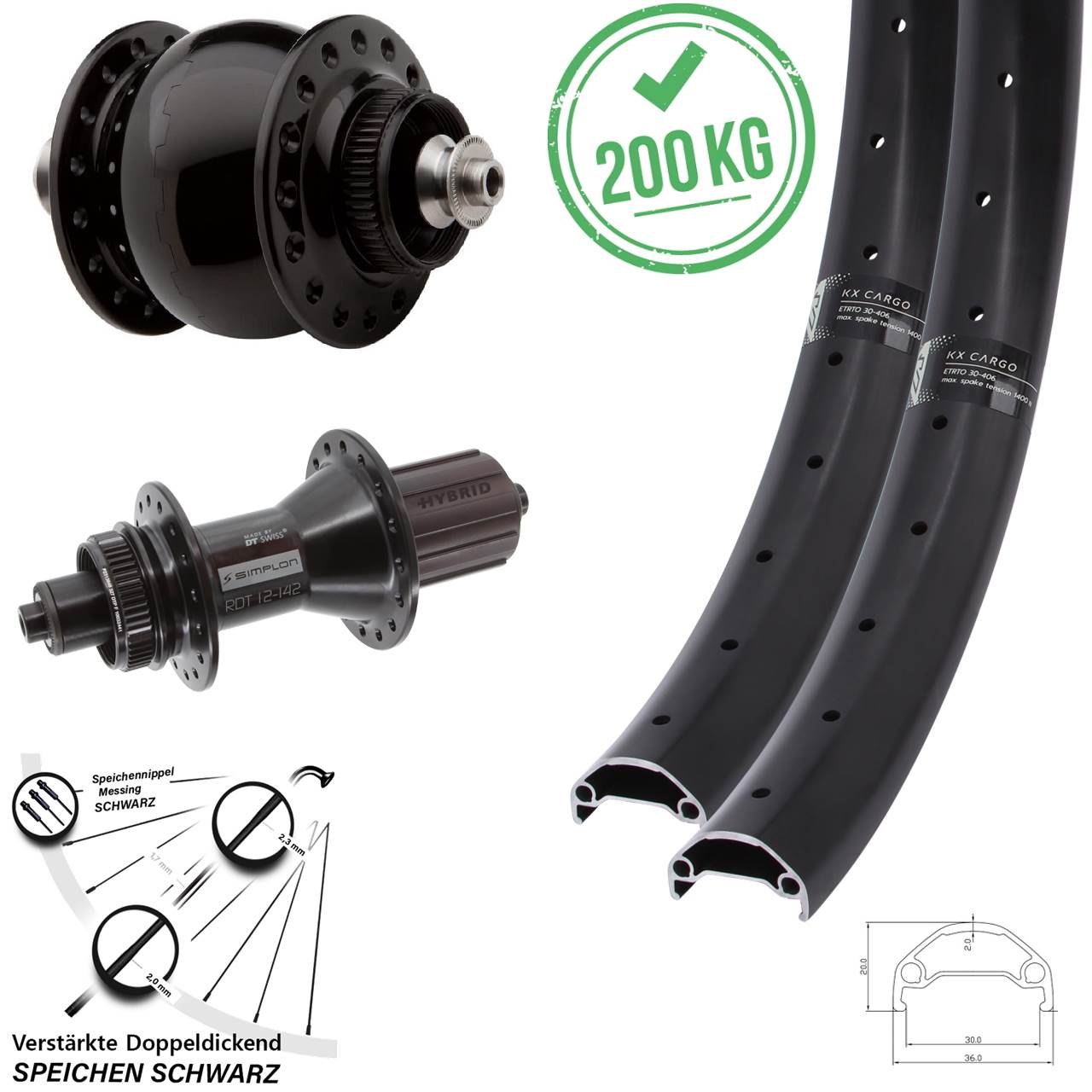 Centerlock Laufradsatz QR 29 Zoll KX Cargo DT Swiss 370 Hybrid SON 28 8-11 fach