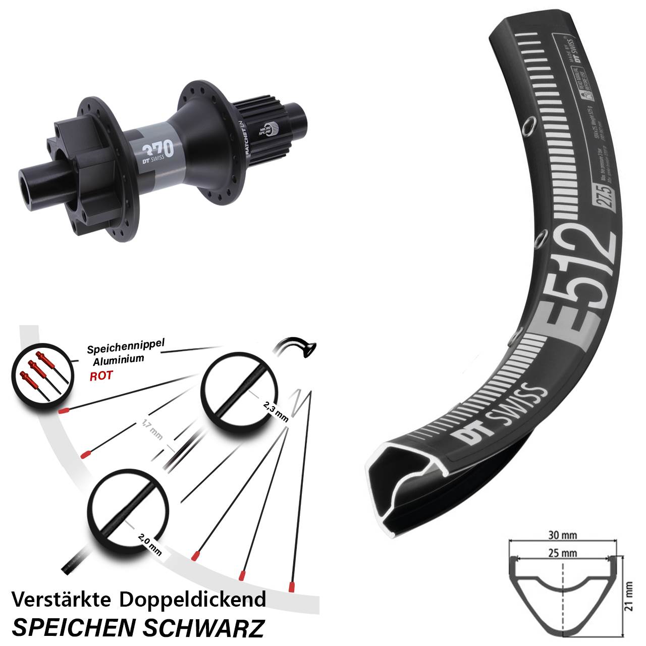 DT Swiss E 512-370 29 Zoll Hinterrad 6-Loch Disc 12x142 Shimano Micro Spline