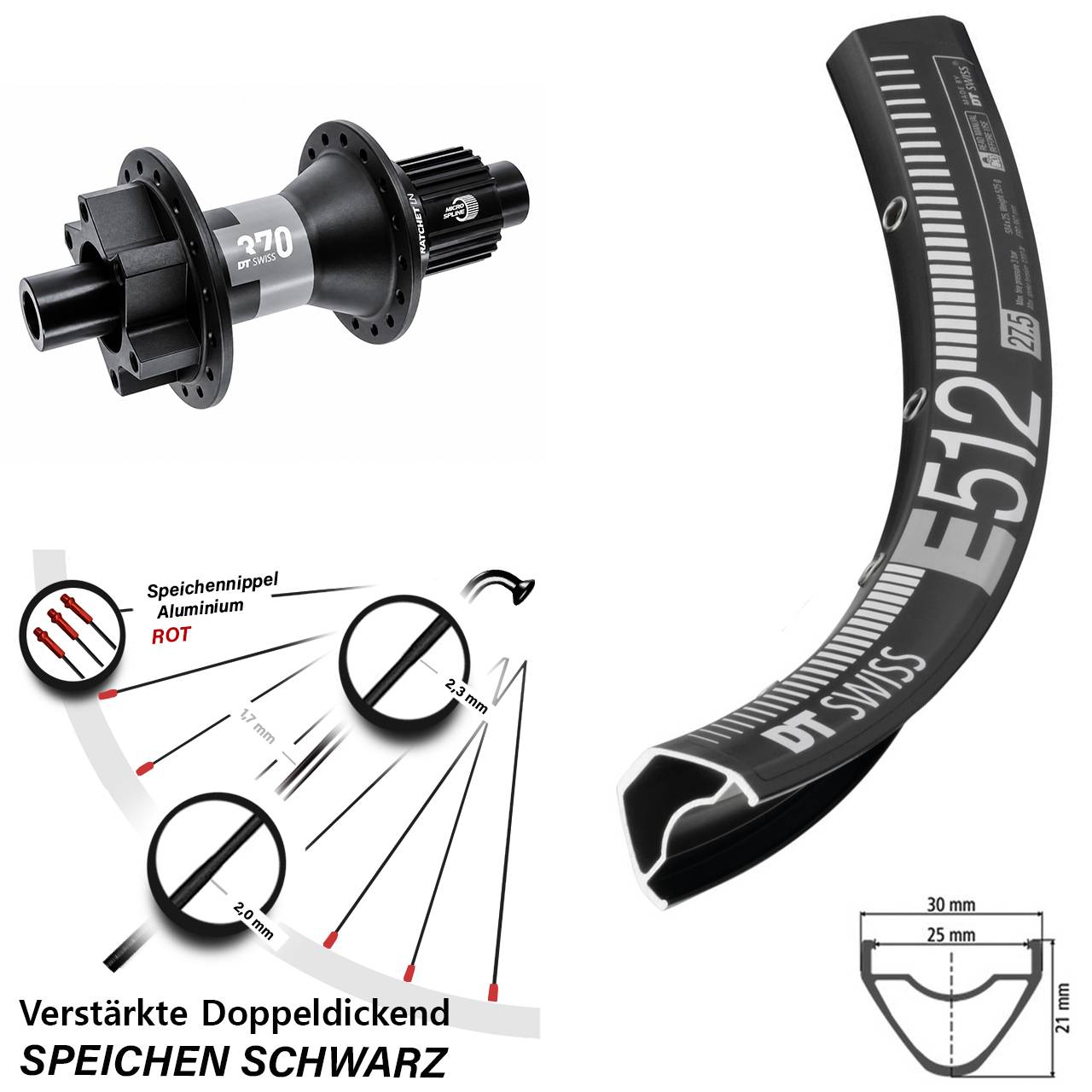 DT Swiss E 512-370 29 Zoll Hinterrad 6-Loch Disc 12x142 Shimano Micro Spline