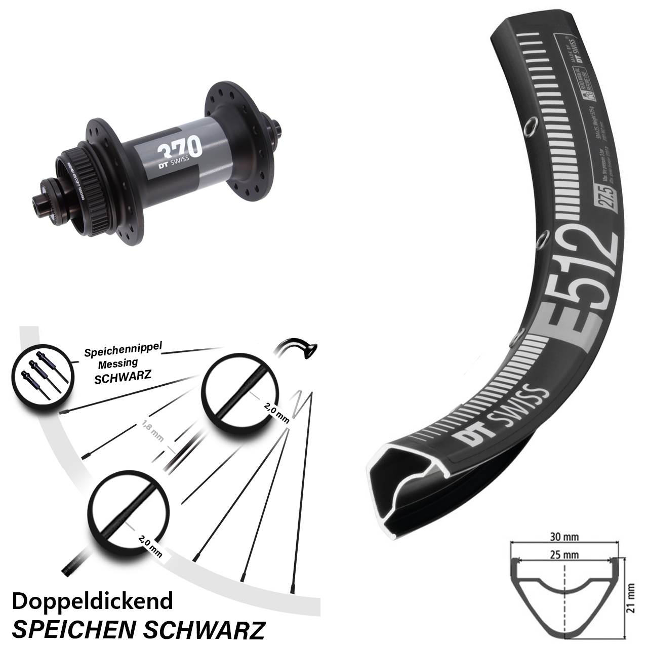27,5 Zoll DT Swiss E 512-370 Vorderrad Centerlock QR