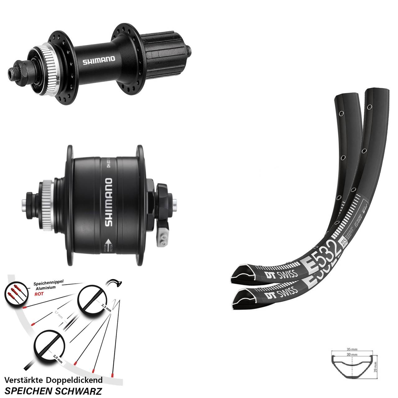 DT Swiss E532 Shimano DH-3D37 FH-M4050 29 Zoll Disc Laufrad-Satz QR 8-11 fac