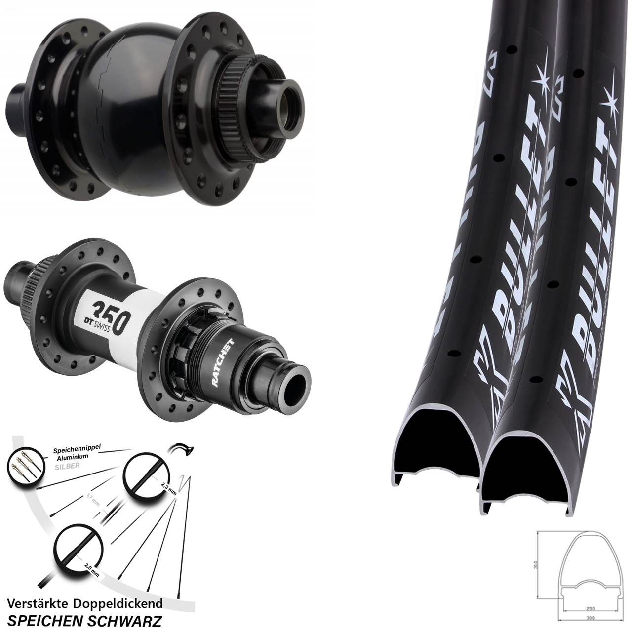 Boost Disc Laufradsatz 15x110 12x148 28-29 Zoll KX Bullet DT Swiss 350 SON 28 XD