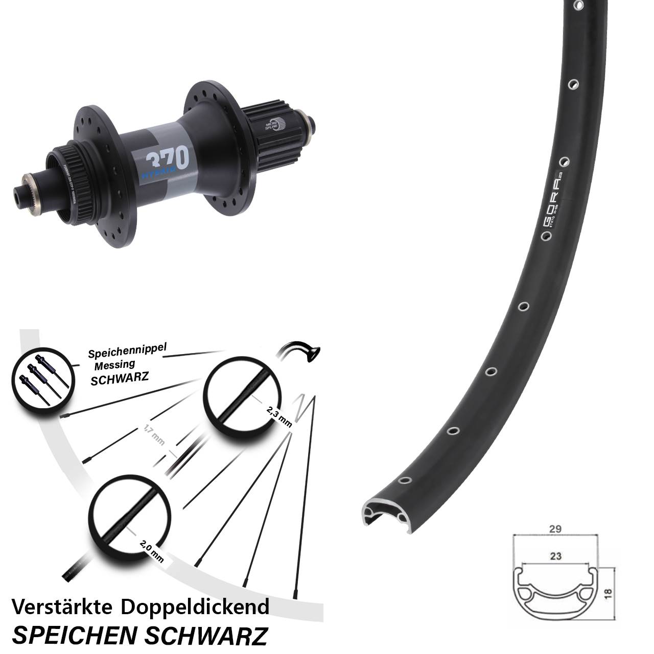 Gora 23 DT Swiss 370 Hybrid 28 Zoll Disc Laufrad für Schnellspanner Boost Micro Spline