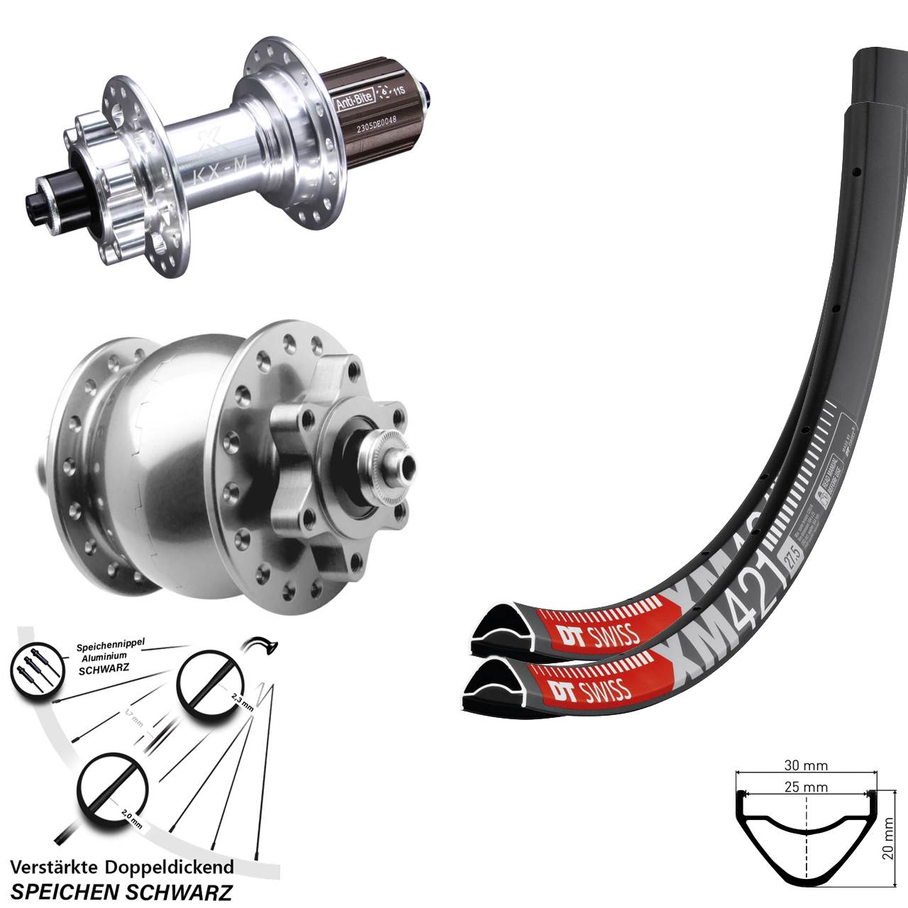 Disc Laufrad-Satz 29 Zoll DT Swiss XM421 KX-M SON 28 8-12 fach HG QR