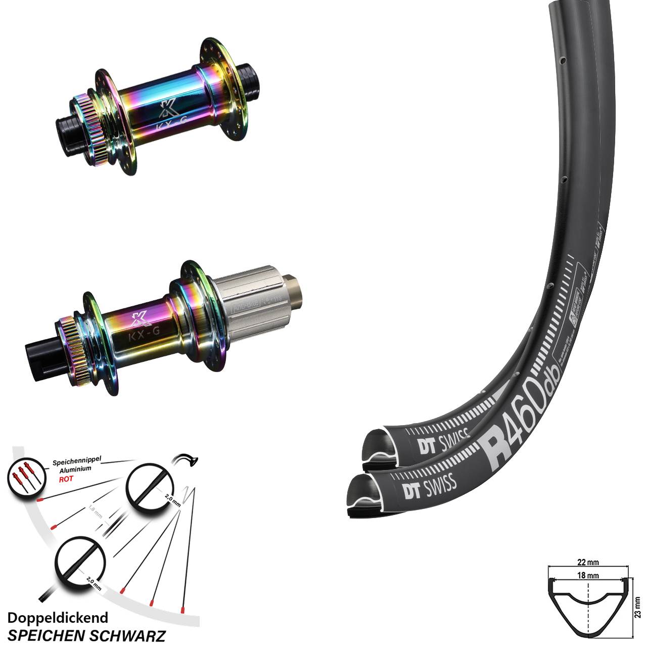 Laufradsatz 28 Zoll DT Swiss R 460 KX-G Oilslick Steckachse 12x100/142 mm