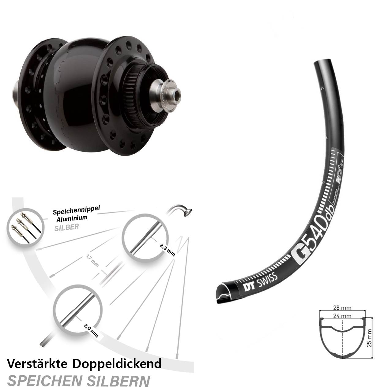 DT Swiss G 540 SON 28 Zoll Dynamo-Vorderrad Centerlock für Schnellspanner