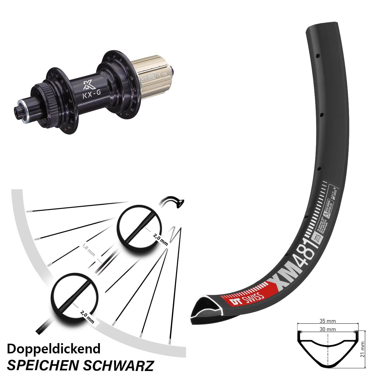 27,5 Zoll DT Swiss XM 481 KX-G Disc Laufrad QR 8-12 fach HG