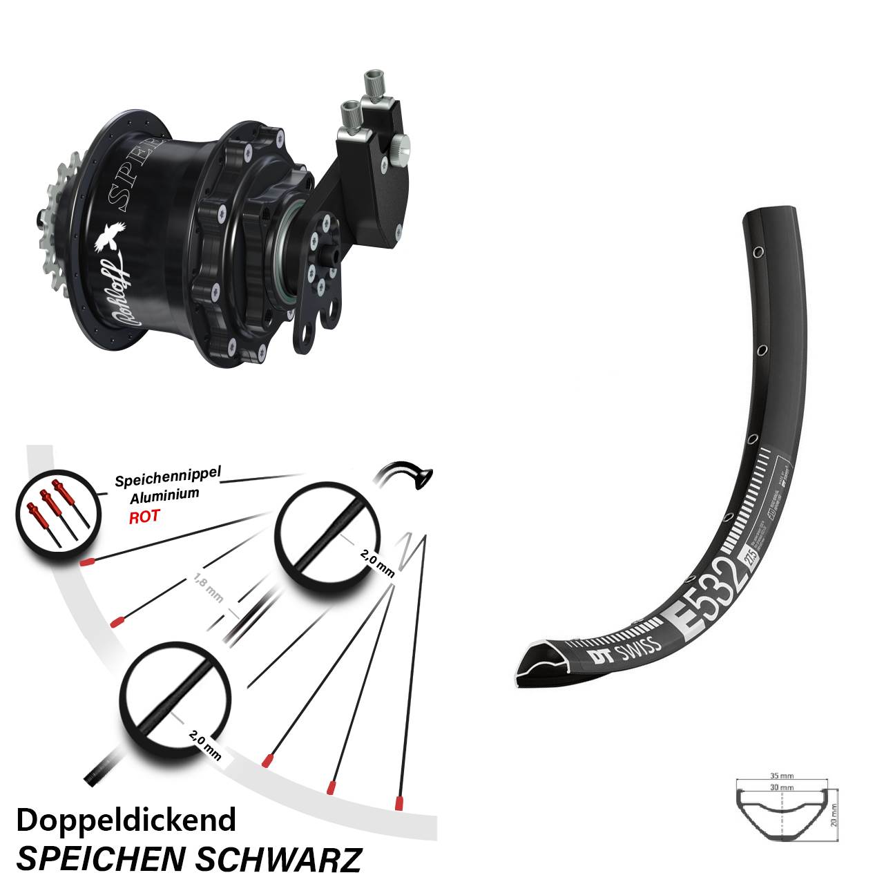 Disc Hinterrrad 27,5 Zoll DT Swiss E 532 Rohloff Speedhub CC DB Tandem