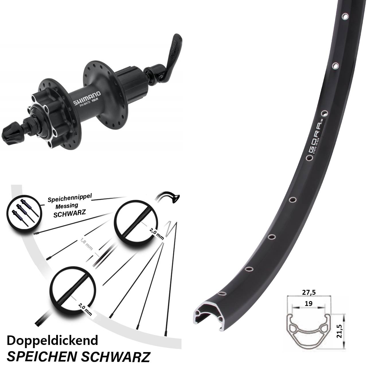 Gora 19 Shimano FH-M475 28 Zoll Disc Laufrad QR 8-11 fach HG