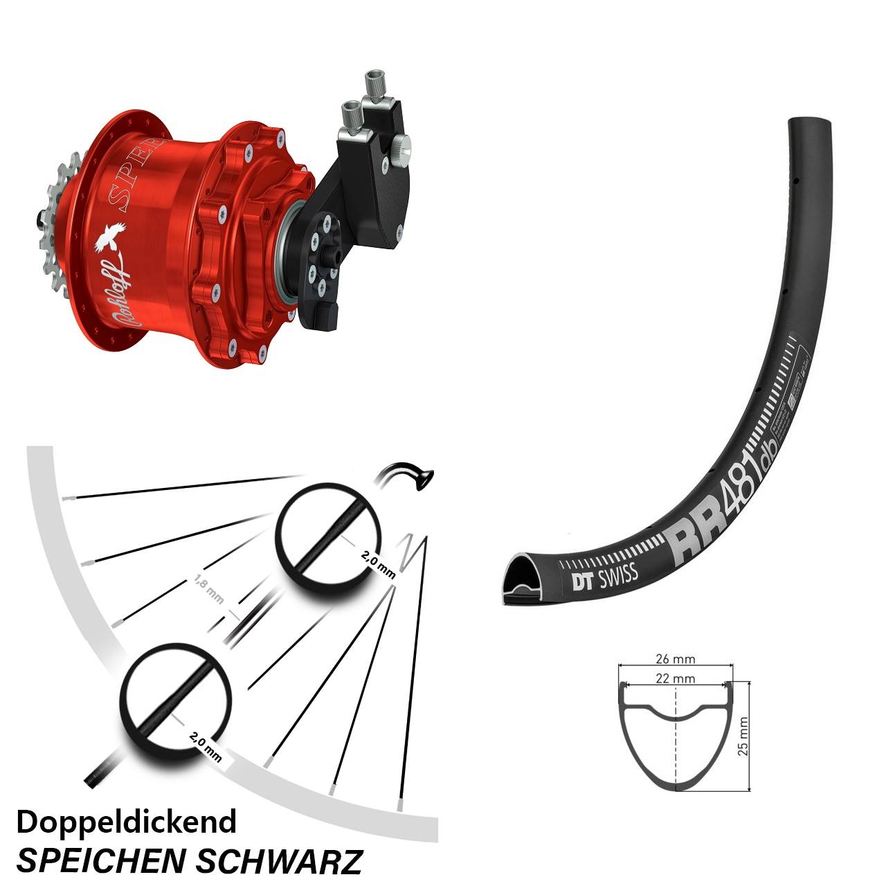 28 Zoll DT Swiss RR481 Rohloff Speedhub CC DB OEM Tandem rot