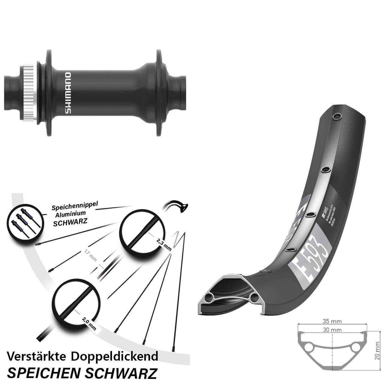 Vorderrad Centerlock 27,5 Zoll DT Swiss E 593 Shimano HB-MT410-B 15x110 Boost