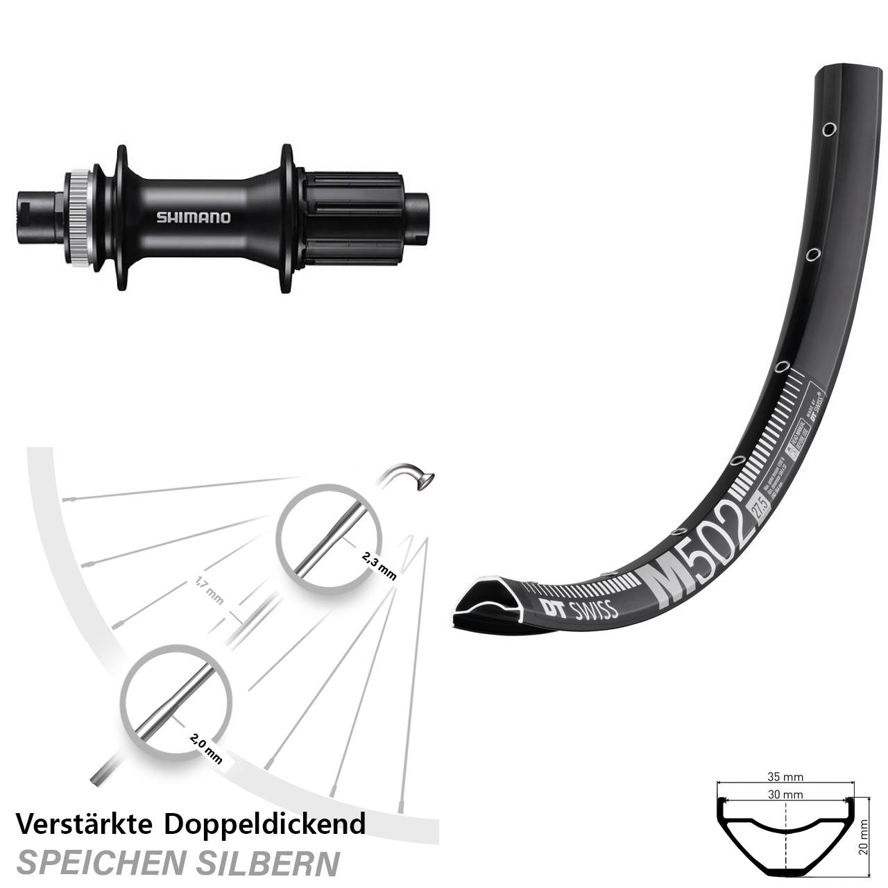 Disc Hinterrad 12x142 29 Zoll DT Swiss M 502 Shimano FH-MT400 8-11 fach HG