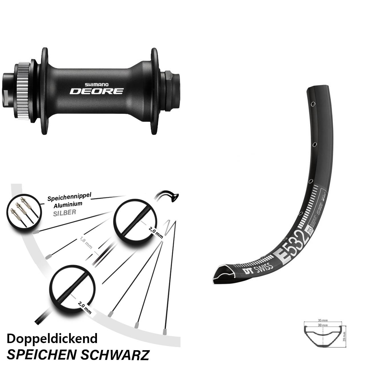Disc Vorderrad 27,5 Zoll DT Swiss E 532 Shimano Deore HB-M618 Boost 15x110