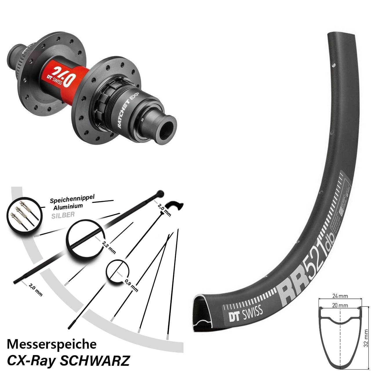 28 Zoll Hinterrad RR 521 DT Swiss 240 EXP Road Centerlock CX Ray Messerspeiche Sram XDR