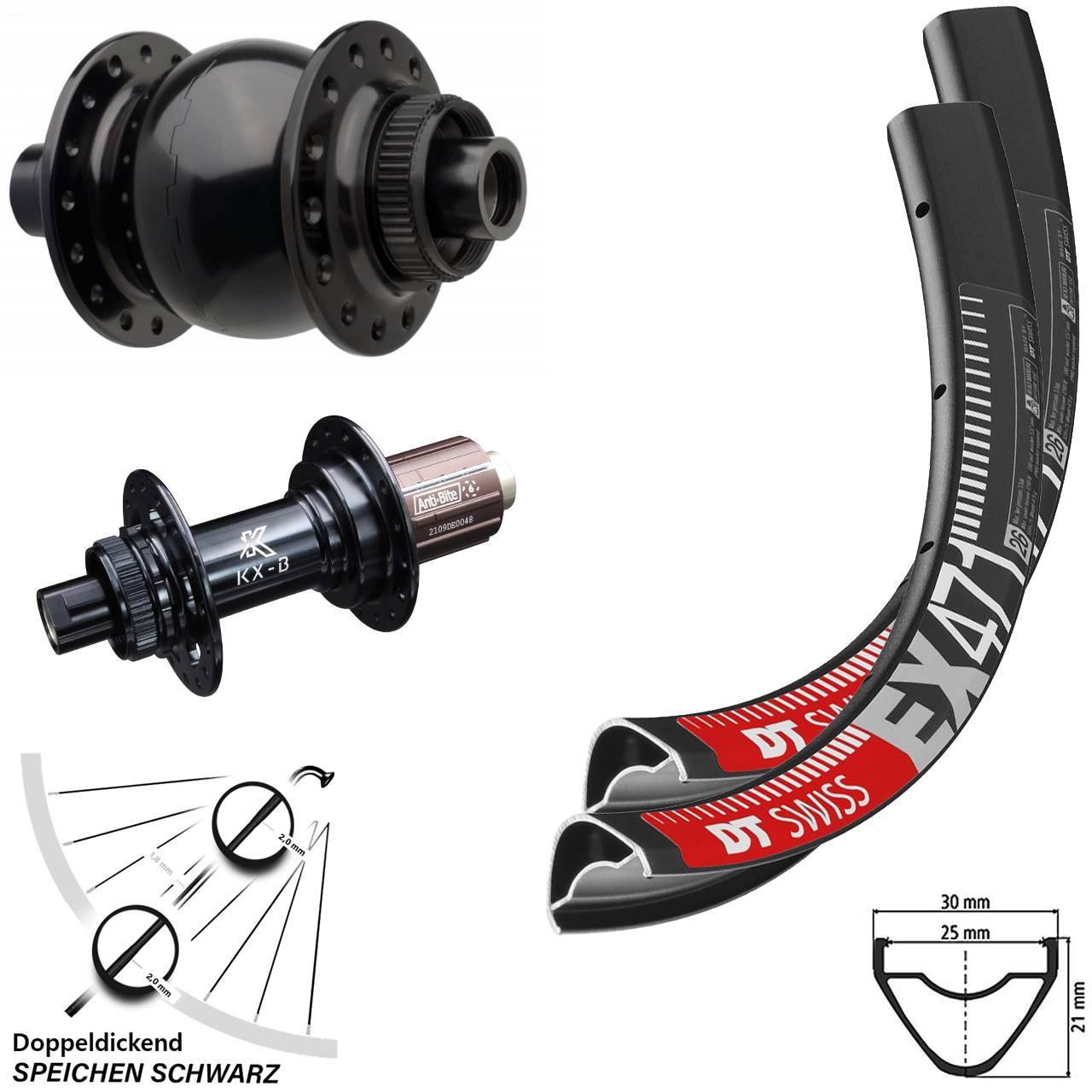 DT Swiss EX471 KX-B SON 28 Dynamo Centerlock 29 Zoll Laufradsatz Boost 8-12 fach HG