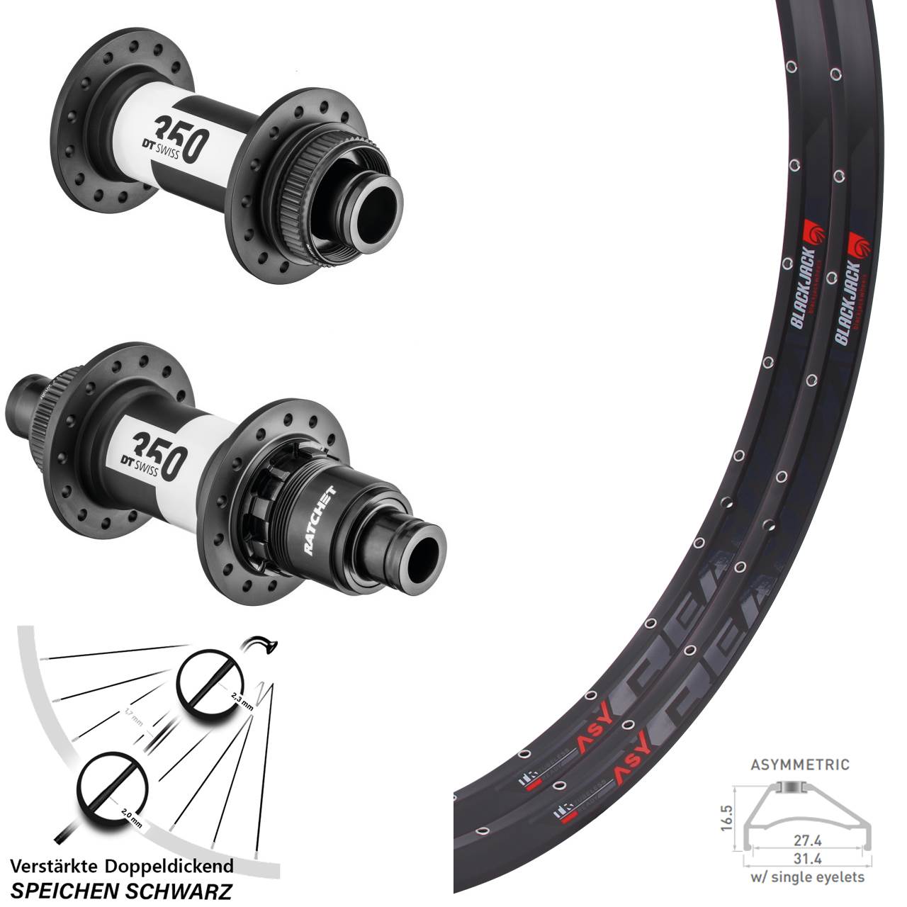 Disc Laufrad-Satz 15x110 12x148 27,5 Zoll Rodi Ready 27-350 DT Swiss 350 XD 11-12 fach