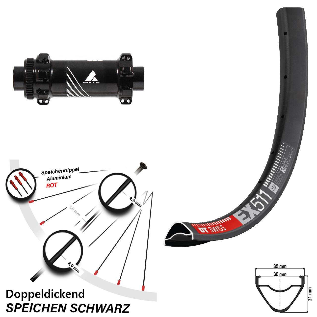 DT Swiss EX 511 Vorderrad 27,5+ Zoll mit Formula TC-711 Nabe Boost