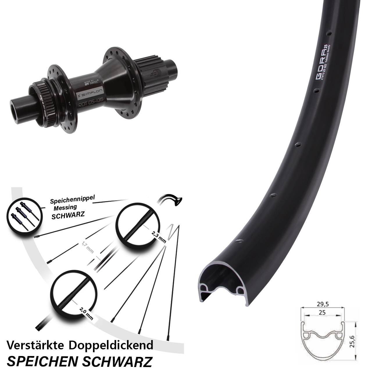 Hinterrad Centerlock 12x142 28-29 Zoll Gora 25 DT Swiss 370 Hybrid Micro Spline
