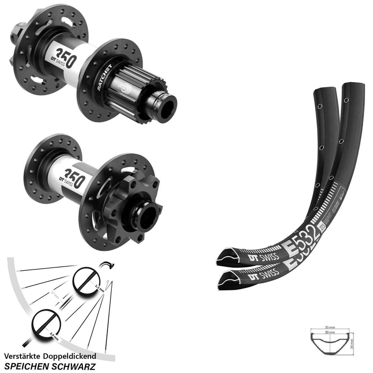 29 Zoll DT Swiss E 532-350 Ratchet 36 Disc Laufradsatz 15x110 12x148 Micro Spline