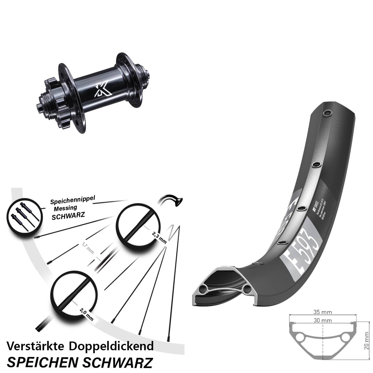 Disc Vorderrad für Schnellspanner 29 Zoll DT Swiss E593 KX-M