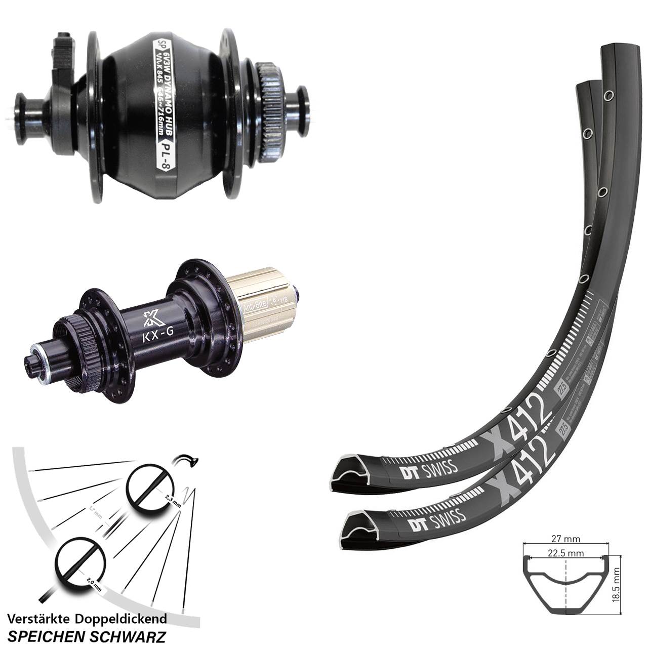 DT Swiss X 412 KX-G Shutter PL-8 28-29 Zoll Disc Laufrad-Satz für Schnellspanner 8-12 fach