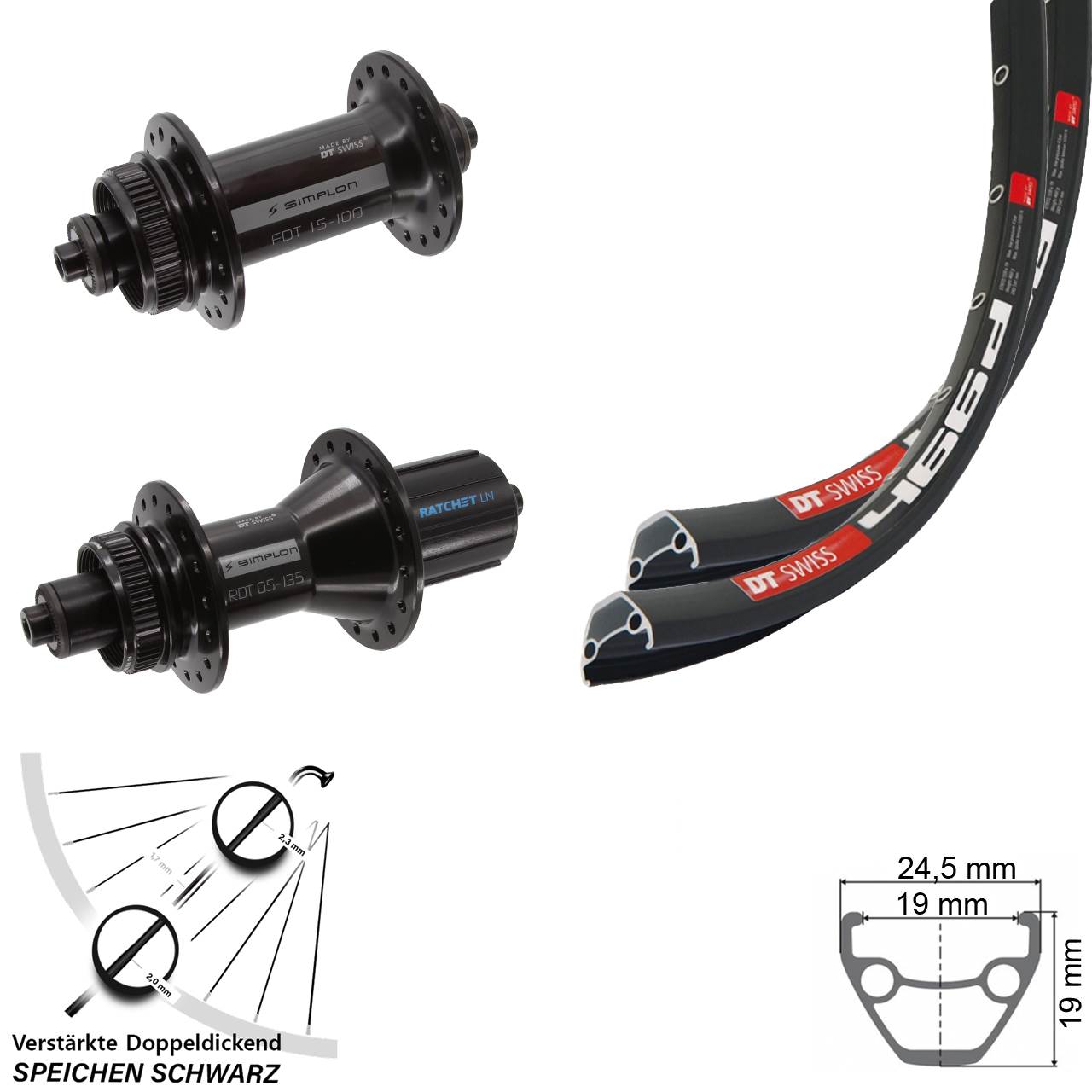 28 Zoll DT Swiss 466 370 Hybrid Disc Laufradsatz für Schnellspanner 8-11 fach