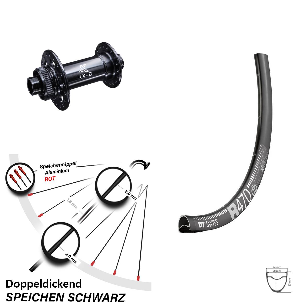 28 Zoll Vorderrad DT Swiss R 470 DB Road KX-Boost 12x110 mm Centerlock