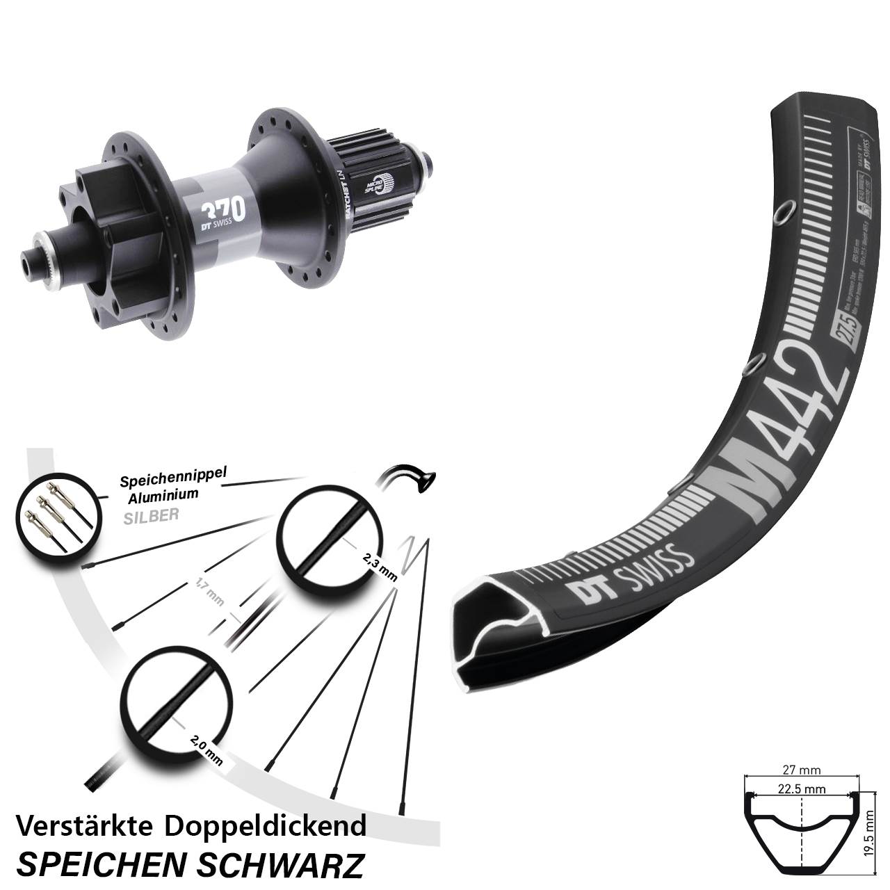 Hinterrad 6-Loch 28-29 Zoll DT Swiss M 442-370 Shimano Micro Spline für Schnellspanner