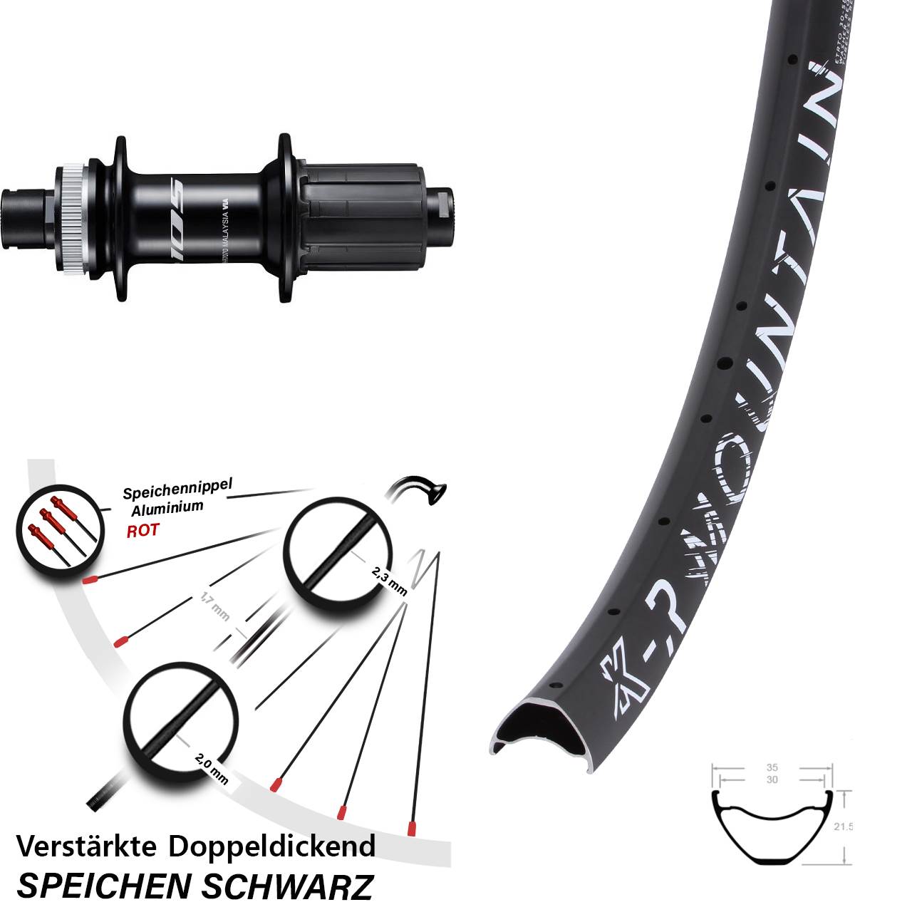 27,5 Zoll KX-R Mountain Shimano 105 Disc Hinterrad 12x142 8-12 fach HG