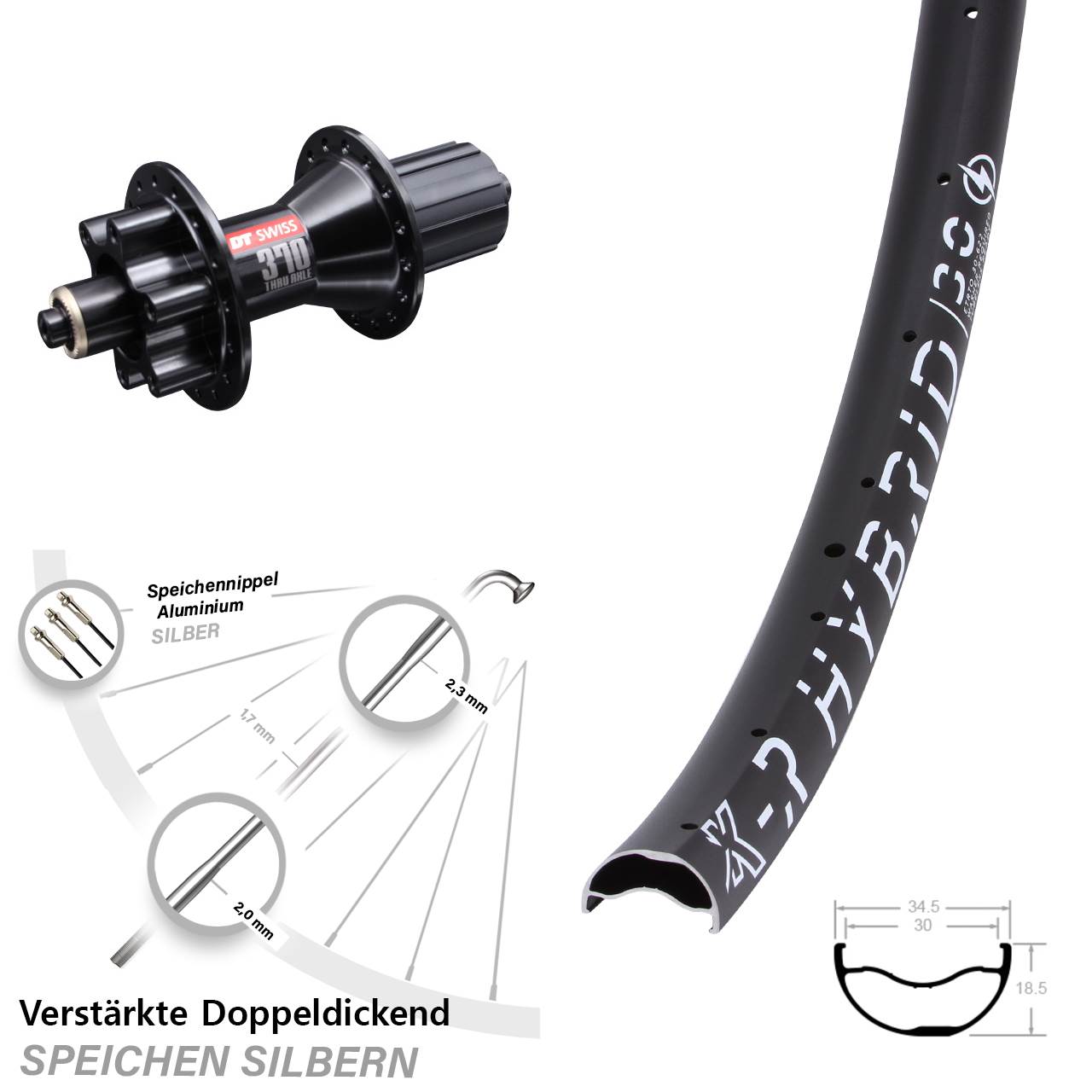 29 Zoll KX-R Hybrid 30 DT Swiss 370 Disc Laufrad für Schnellspanner 8-11 fach HG