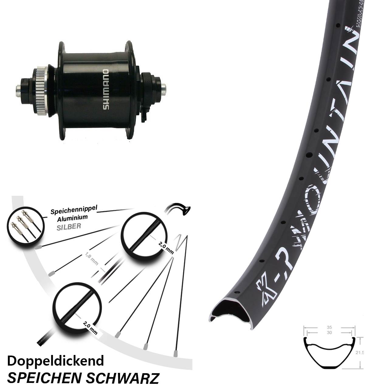 Disc Nabendynamo-Laufrad 27,5 Zoll KX-R Mountain Shimano DH-UR700 für Schnellspanner
