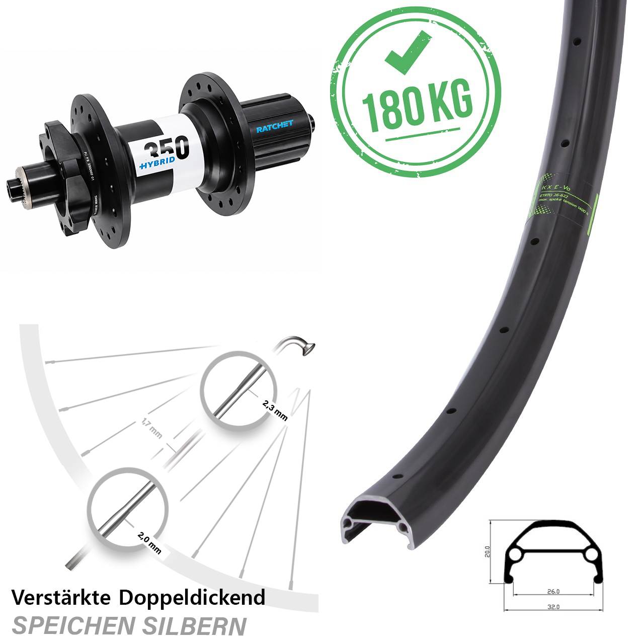 28 Zoll KX Evo DT Swiss 350 Hybrid Disc Laufrad QR Boost 8-11 fach