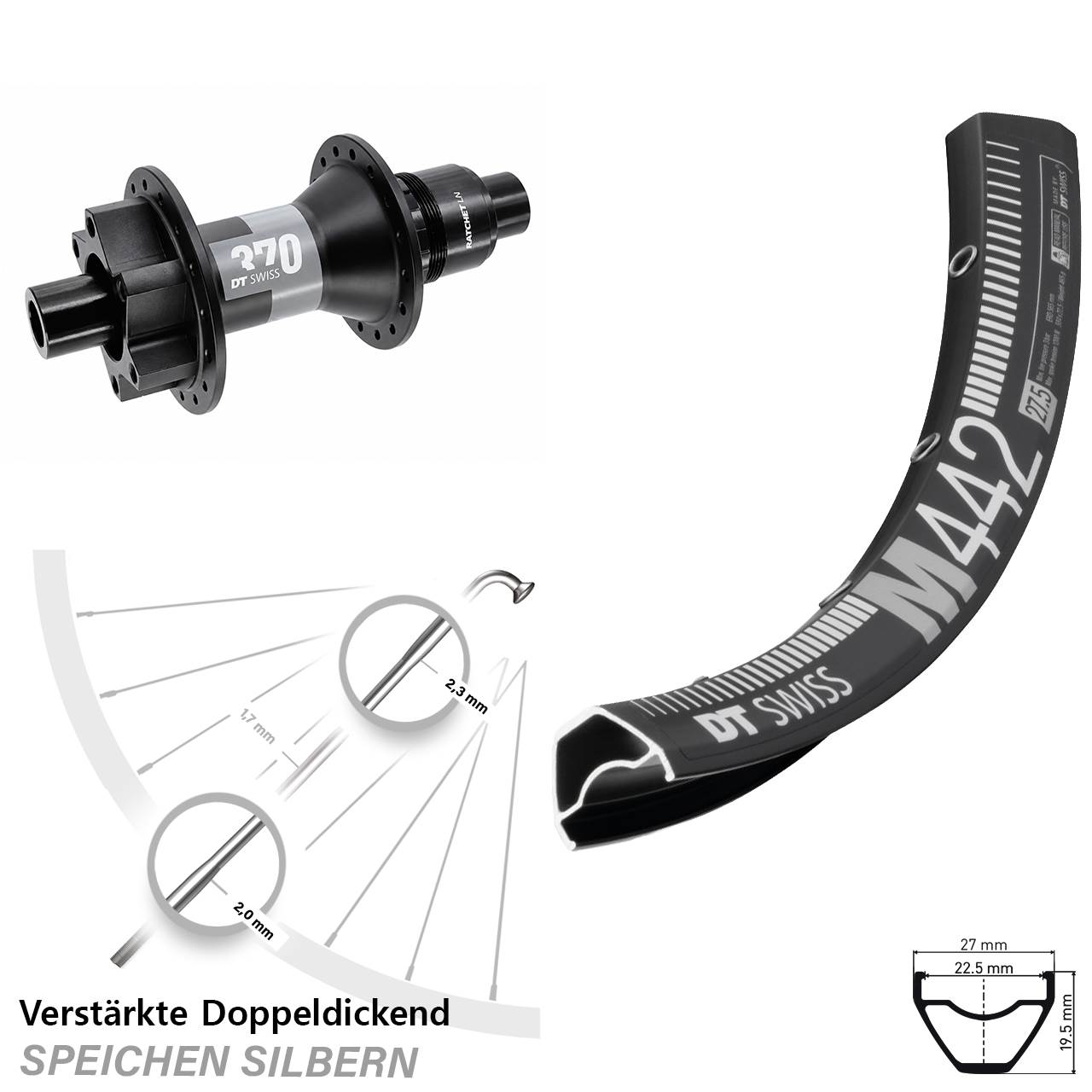 29 Zoll DT Swiss M442 370 Disc Hinterrad 12x148 XD 11-12 fach