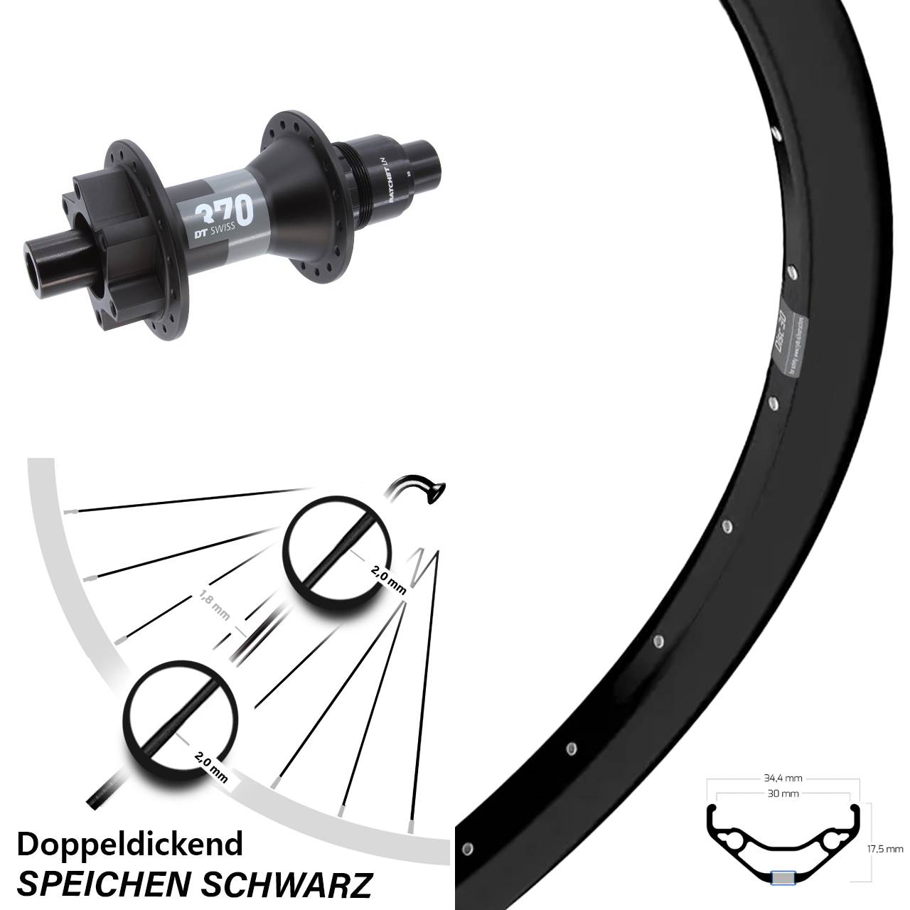 Ryde Disc 30 DT Swiss 370 29 Zoll Hinterrad 12x148 XD 11-12 fach