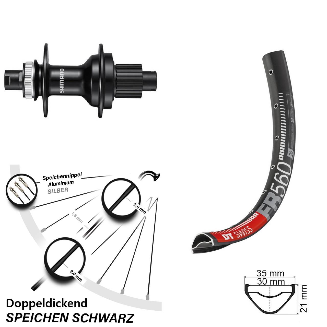 Centerlock Hinterrad 12x142 26 Zoll DT Swiss FR 560 Shimano FH-MT510 Micro Spline
