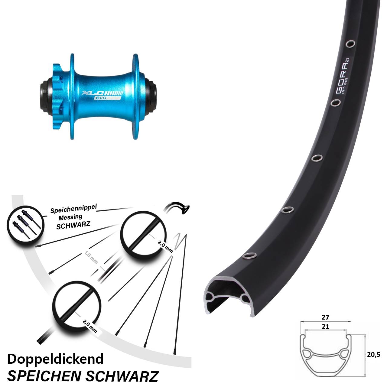 6-Loch Vorderrad 15x100 28 Zoll Gora 21 XLC blau