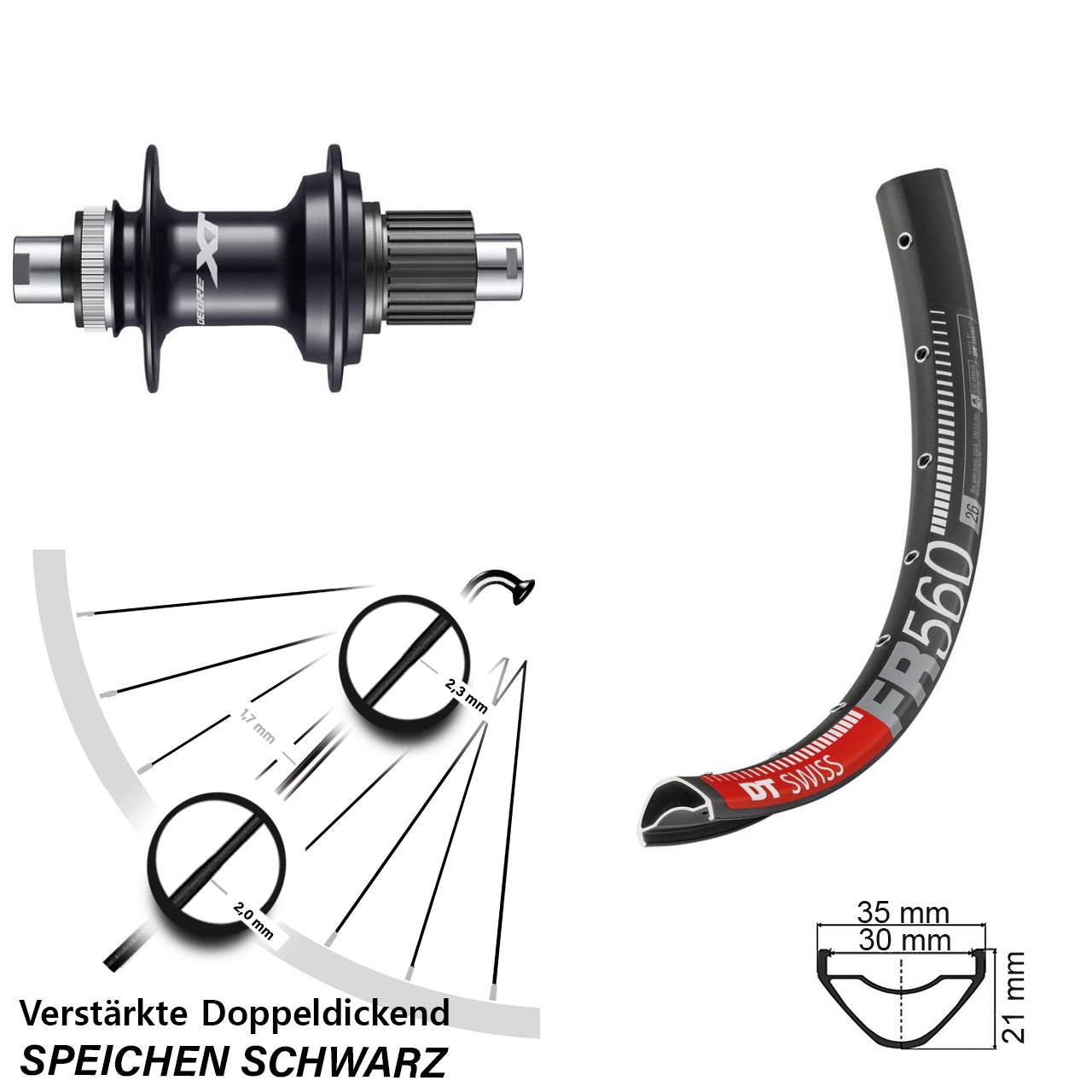 Disc Hinterrad 12x142 26 Zoll DT Swiss FR 560 Shimano Deore XT FH-M8110 Micro Spline
