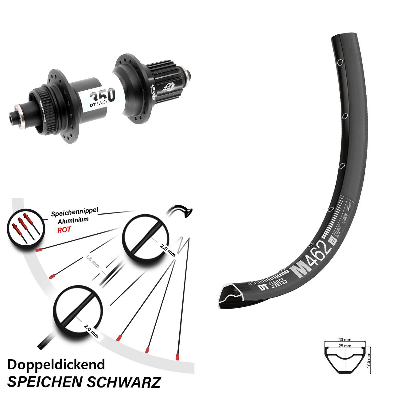Centerlock Hinterrad 27,5 Zoll DT Swiss M462-350 Shimano Micro Spline QR Boost