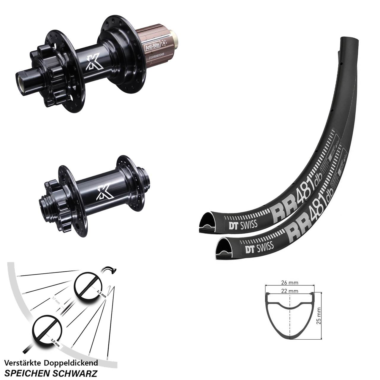 Disc Laufrad-Satz 28 Zoll DT Swiss RR481 KX-M Gravel 8-12 fach 12x100/142
