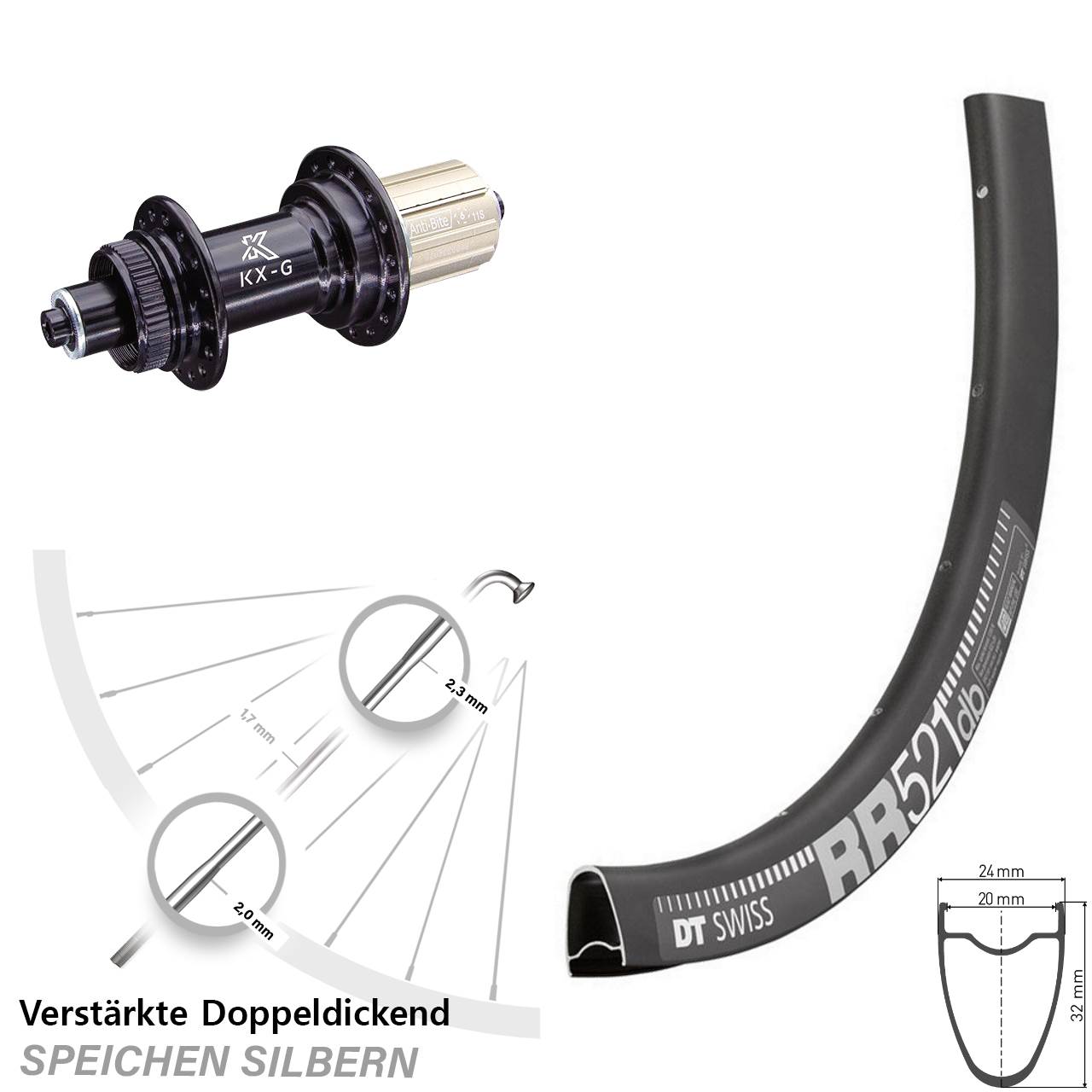 Hinterrad Centerlock QR 28 Zoll DT Swiss RR521 KX-G 8-12 fach HG