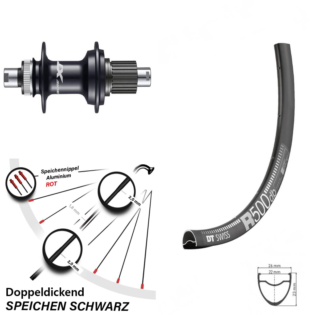 28 Zoll DT Swiss 500 DB Hinterrad Shimano Deore XT Micro Spline 12x142
