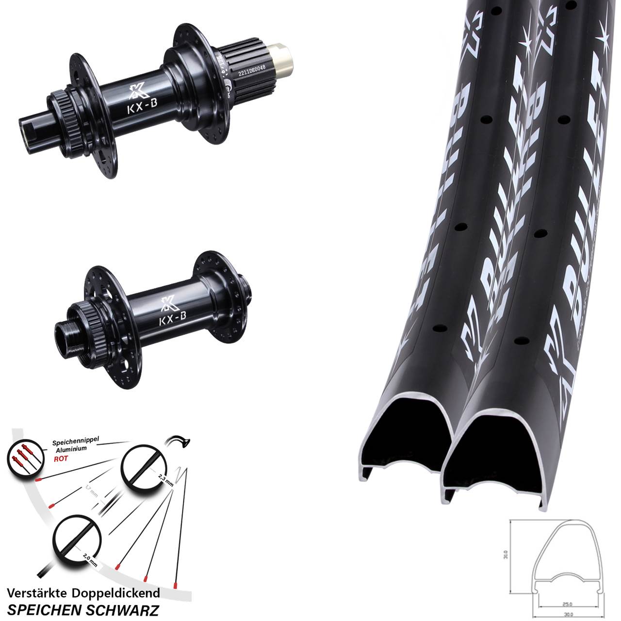 Centerlock Laufradsatz 15x110 12x148 28-29 Zoll KX-Bullet OS Shimano Micro Spline
