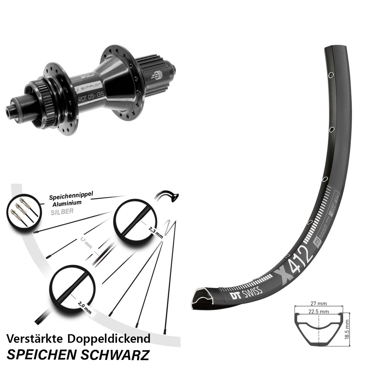 DT Swiss X412-370 Hybrid 29 Zoll Disc Hinterrad Micro Spline QR