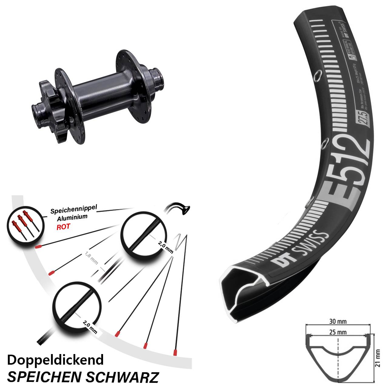 Laufrad 27,5 Zoll DT Swiss E 512 Disc Aivee MP2 15x110 6-Loch
